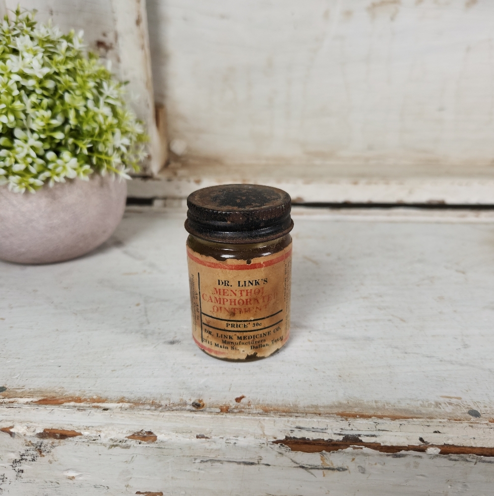 Antique Dr. Links Menthol Camphorated Ointment Glass Medicine Bottle- Apothecary